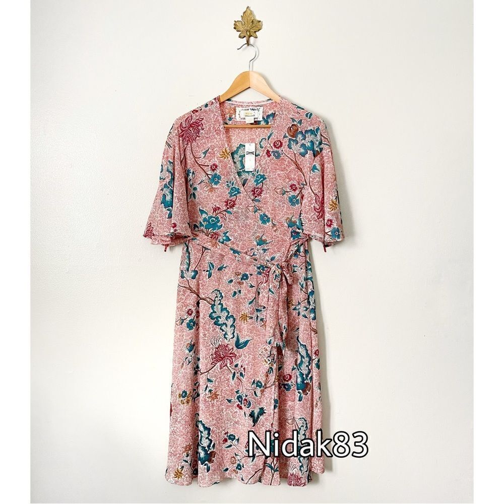 Maeve Adelaide Pink Floral Wrap Midi Dress NWT size XS